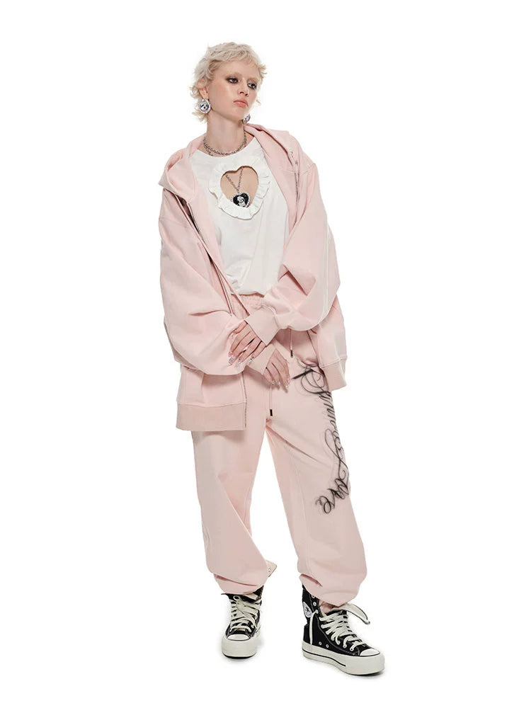 Chest Cutout Heart T-Shirt – Loose Fit with Irregular Hem Design