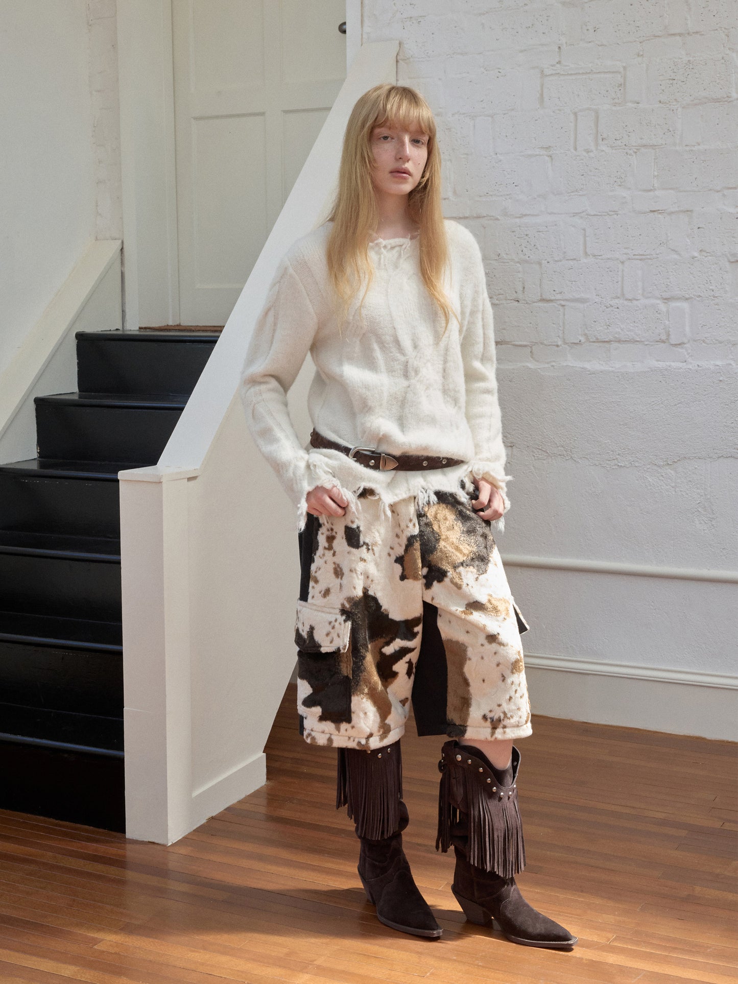 Cow Print Faux Fur Shorts