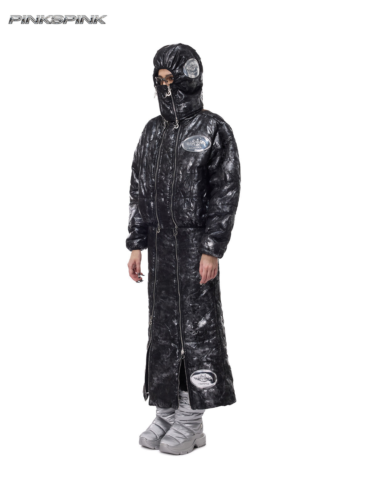 Space Black Silver Double-Zip Y2K Headgear – Electric Moon Unisex