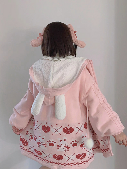 Rabbit Hug Soft Velvet Knitted Sweater Jacket