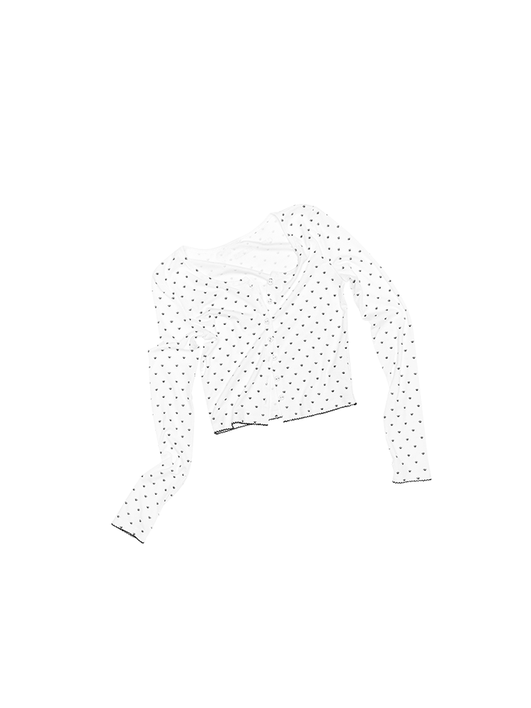 Polka Dot & Cat Paw Lace U-Neck Cardigan – Slim Fit Short Coat for Cute Looks