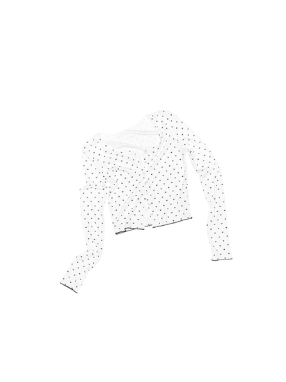 Polka Dot & Cat Paw Lace U-Neck Cardigan – Slim Fit Short Coat for Cute Looks