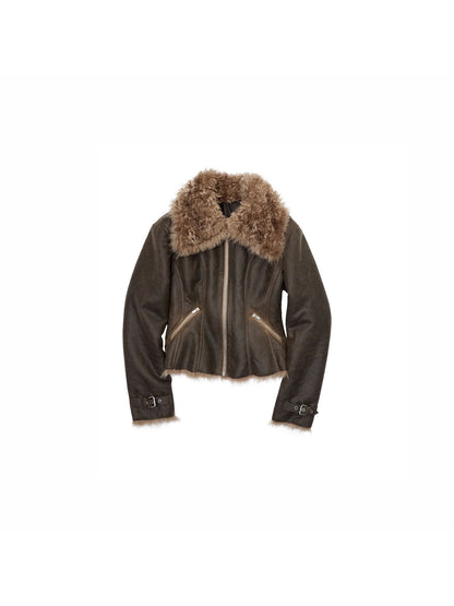 Fur-Lined Vintage Washed Jacket