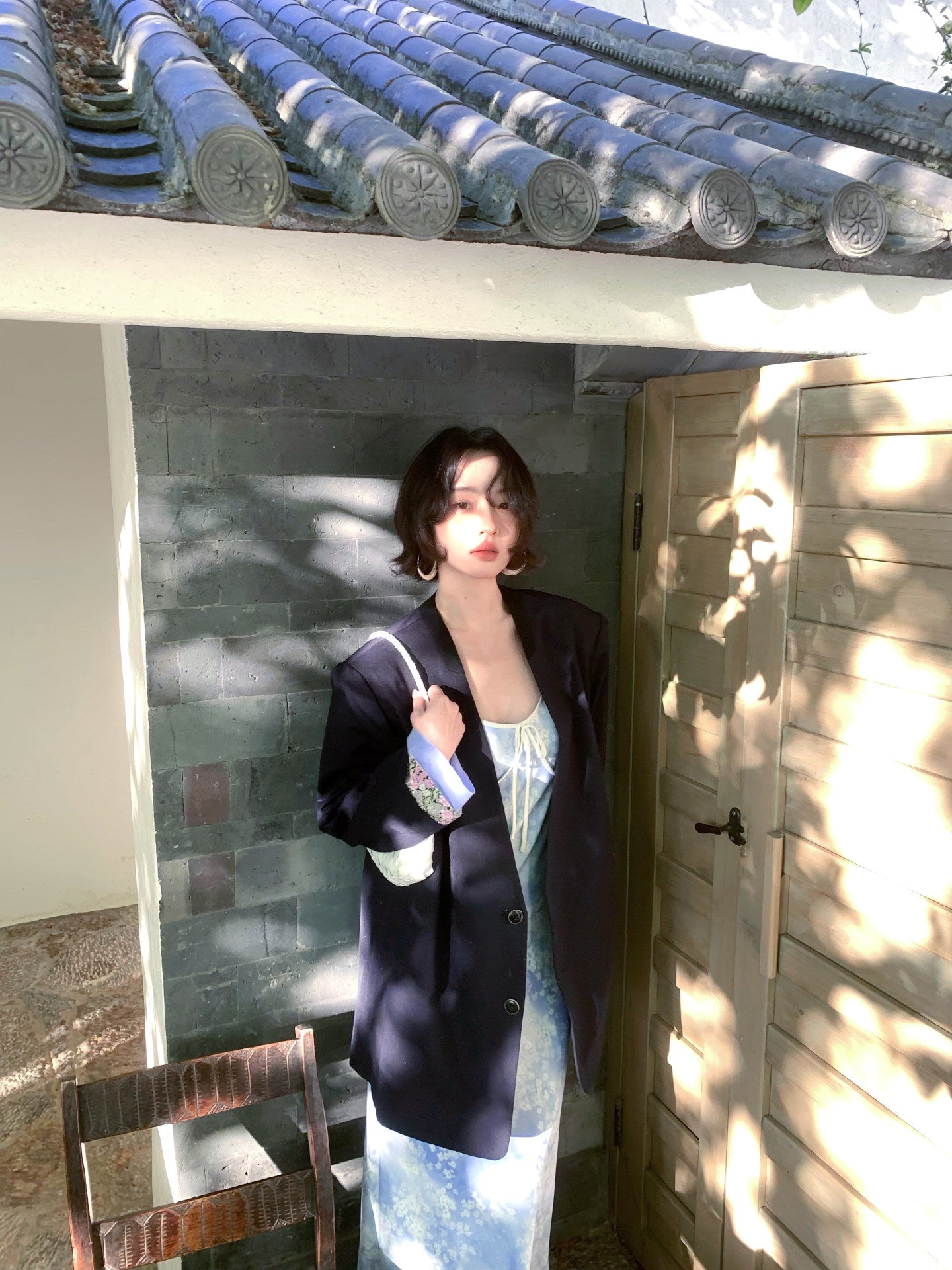 Floral Wool-Blend Oversized Blazer Coat