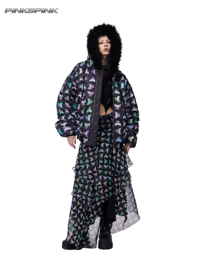 26AW Cat Star Black Metal Mesh Skirt – Y2K Sub-B Girl Group Style