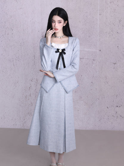 Monet Blue Fragrant Short Coat Skirt Set