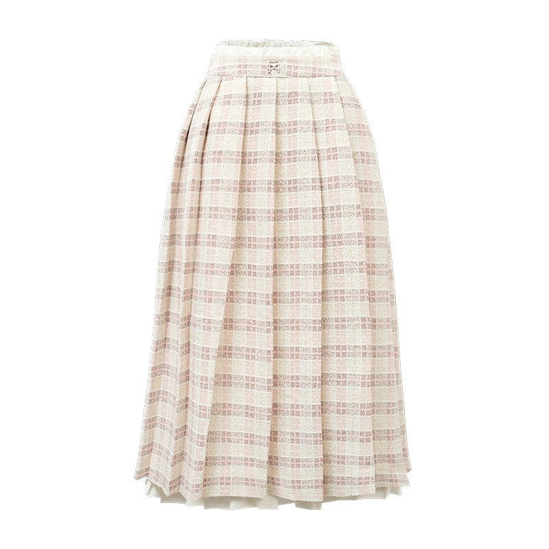 Pink Plaid Pleated Skirt Set