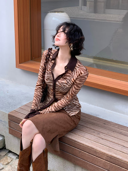 Beast Print Zebra Slim-Waist Shirt – Hong Kong Retro Autumn Bold Look