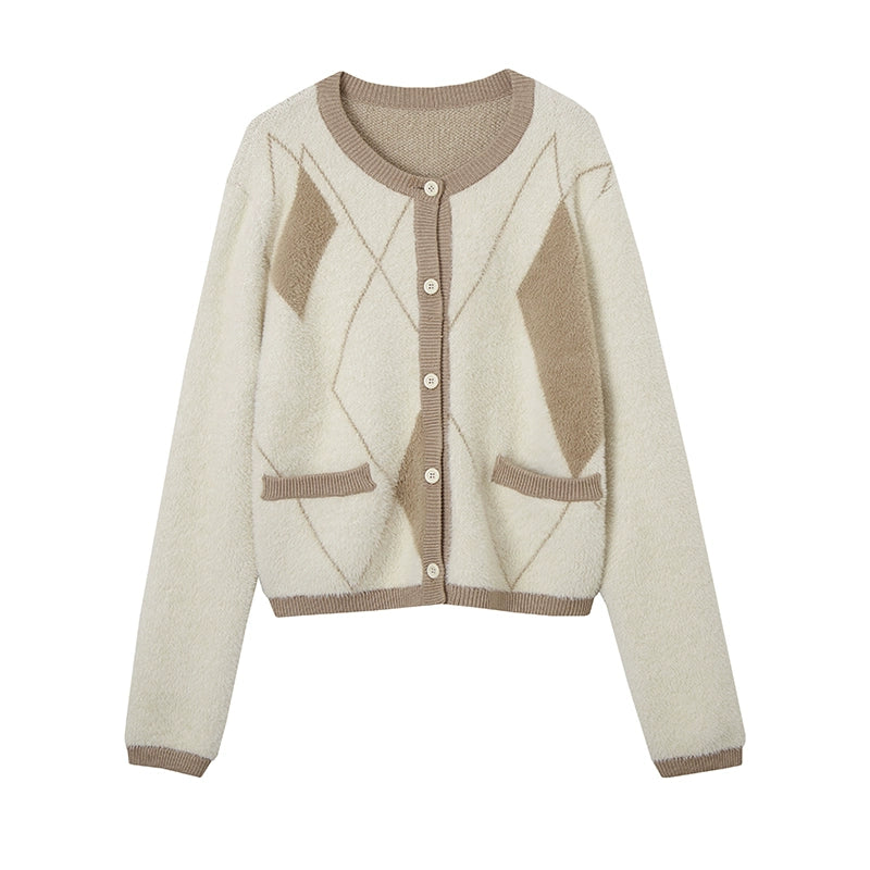 Cardigan a maglia in stile campus beige