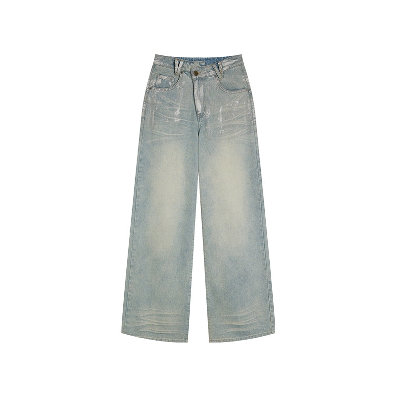 [Twilight Silver Galaxy] Silver Grey Low-Cut Loose Straight Jeans - Summer Style