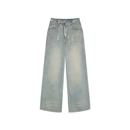 [Twilight Silver Galaxy] Silver Grey Low-Cut Loose Straight Jeans - Summer Style