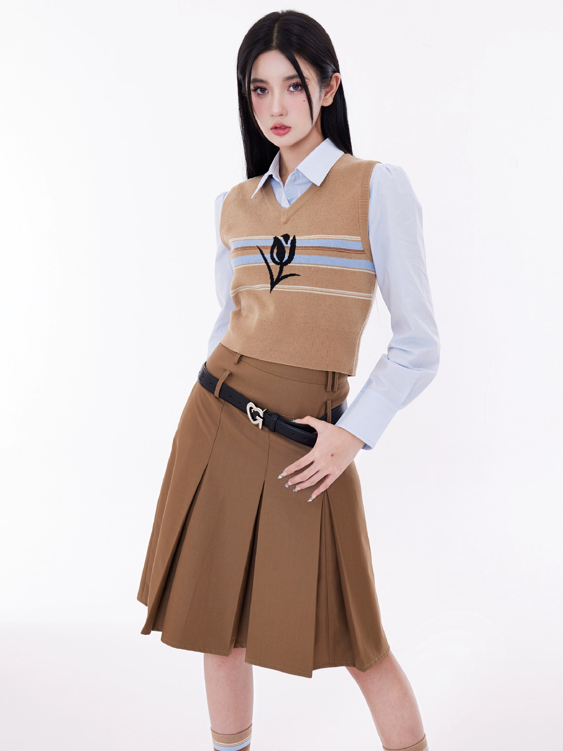 Caramel Cold Cuisine Retro Coffee A-line Skirt