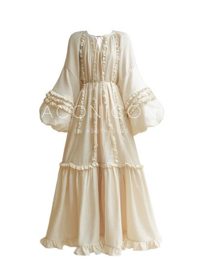 Linen Holiday Maxi Dress – Ruffled Edge Romantic Look