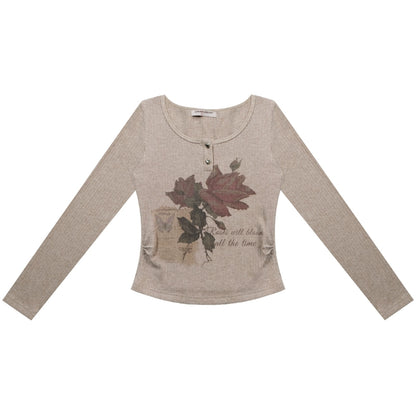 Top in maglia a maniche lunghe con stampa di farfalle |. Stile retrò slim fit per l'autunno/inverno