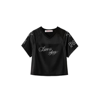 Energetic Girl Patchwork Embroidered Cropped Tennis Jersey