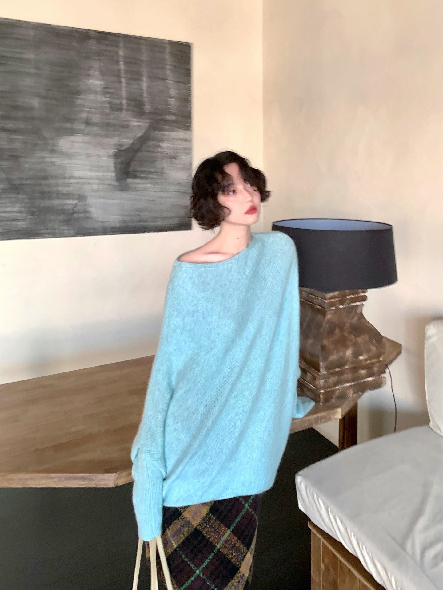 Starry Night Sea Salt Rabbit Fur Blend Batwing Sweater
