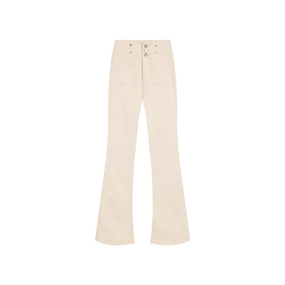 White High-Waist Velvet Jeans - Women's Autumn/Winter Slim Fit Floor-Length Style