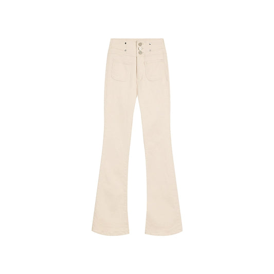 White High-Waist Velvet Jeans - Women's Autumn/Winter Slim Fit Floor-Length Style