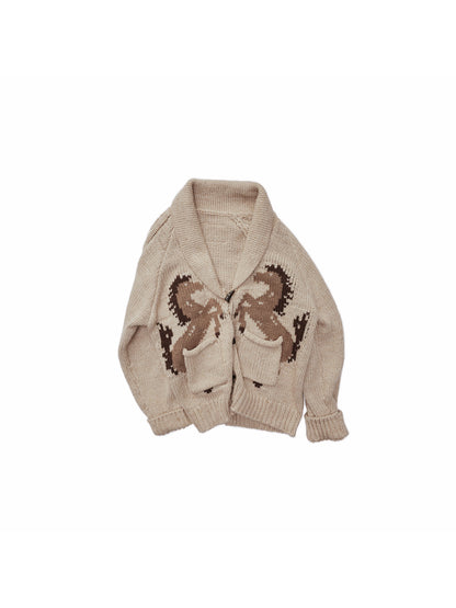 Pony Jacquard Horn Button Cardigan