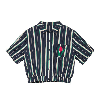 Рубашка с коротким рукавом с коротким рукавом для вышивки тюльпанов и юбкой