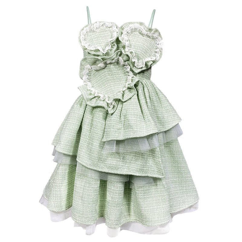 Mint Green Lace Heart Strap Dress