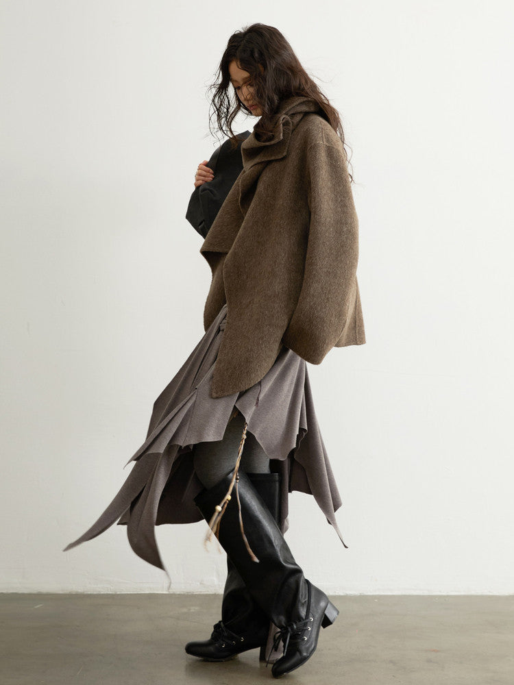 Handmade Double-Faced Wool Coat | Ebony Brown Belted Wrap Coat