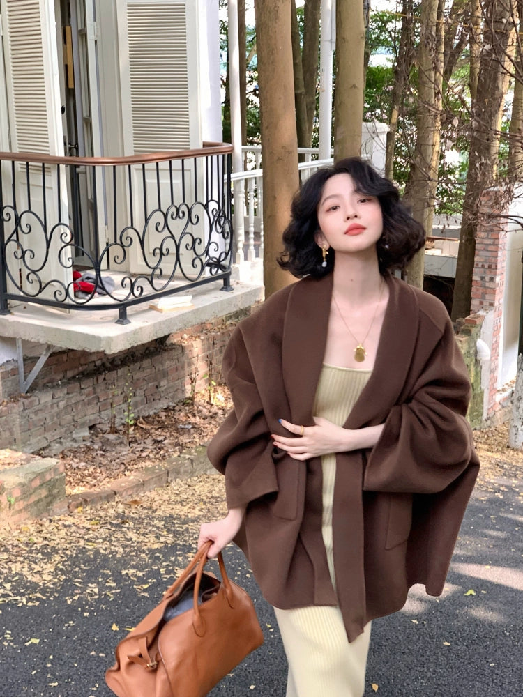 Retro Double-Faced Wool Cape Coat – Wine Afternoon AW 2024 Edition