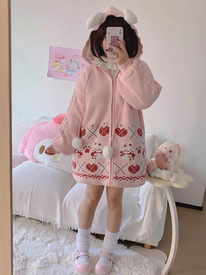 Rabbit Hug Soft Velvet Knitted Sweater Jacket