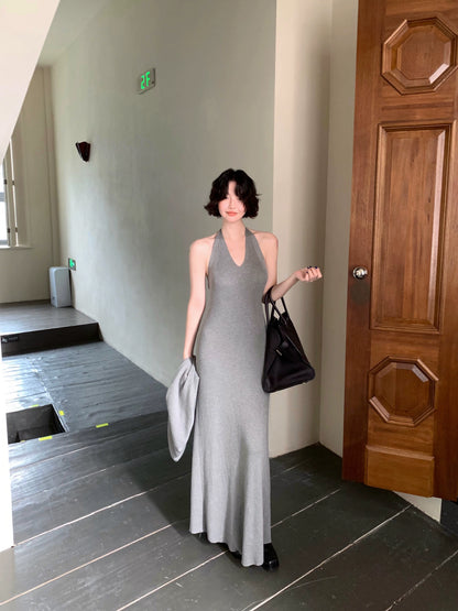 Qingtan Knit Cardigan & Halter Long Dress Set – Hong Kong Retro Autumn Look