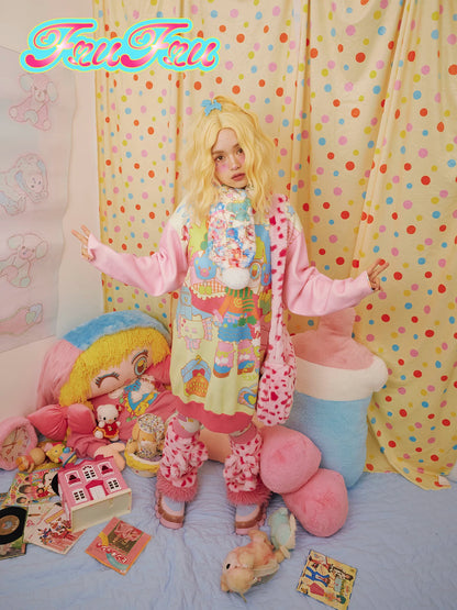 Gollum Store Girls' Room Autumn/Winter Retro Cute Colorblock Pink Beautiful Girl Knit Long Sweater