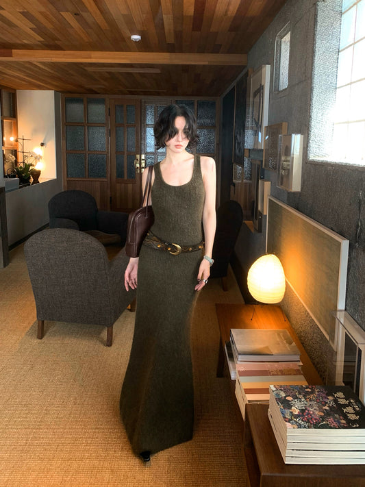 Mohair Wool-Blend Knit Vest Dress – Retro Hong Kong Fall/Winter Style