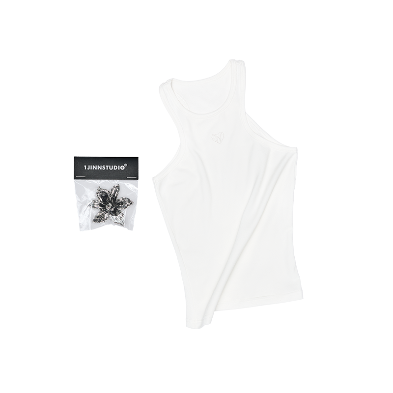 Metallic Floral Racer Vest – Embroidered Slim Fit Sleeveless Crop Top