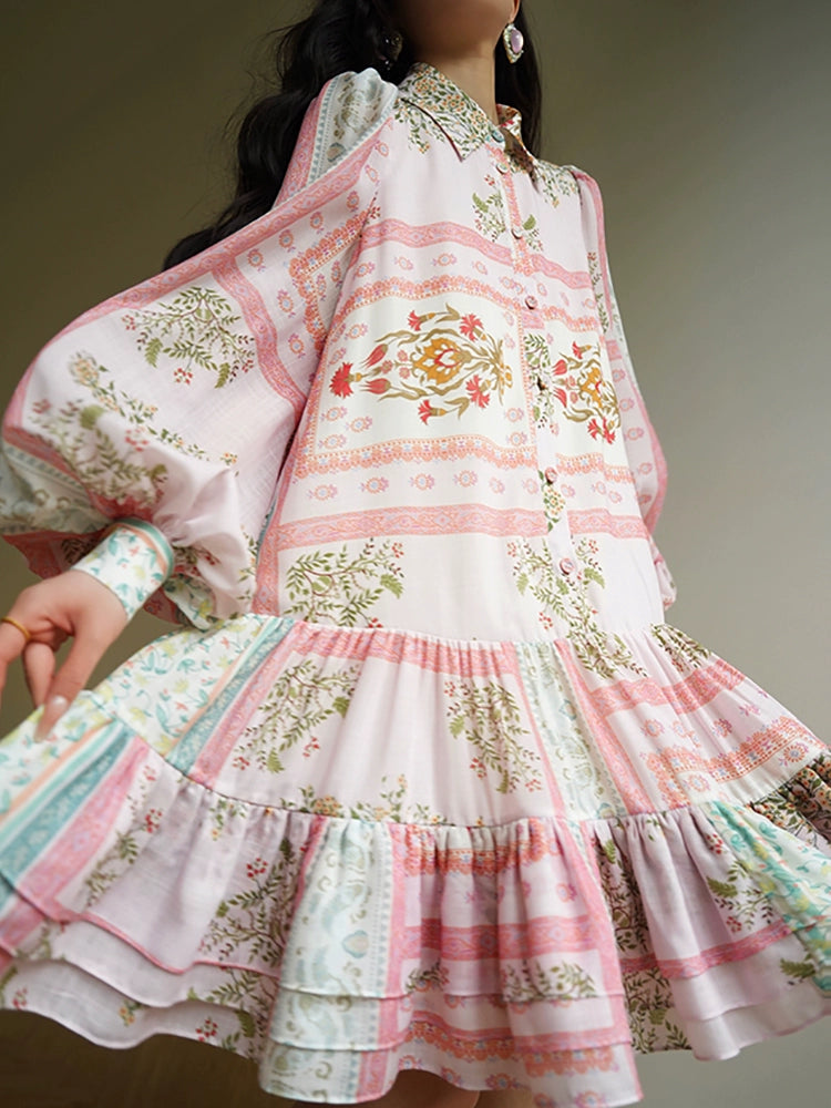 3D Embroidery Print Mini Dress – French Girly Retro Vibe