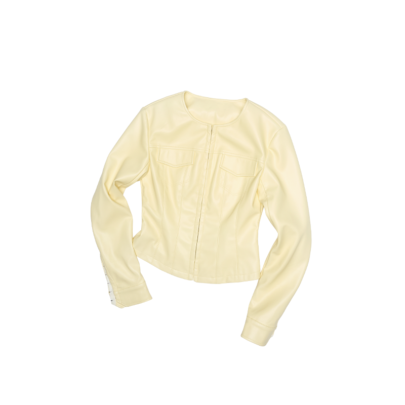 Hook-Neck Cropped Faux Leather Jacket – Slim Fit Hottie Cardigan