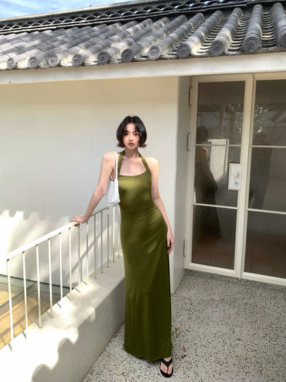 Wild Mang Halterneck Waist-Defining Maxi Dress