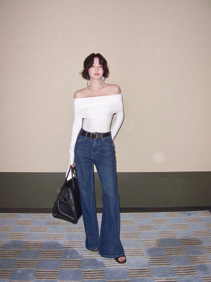 High-Waisted Straight-Leg Stretch Jeans – Hong Kong Retro Autumn Essential