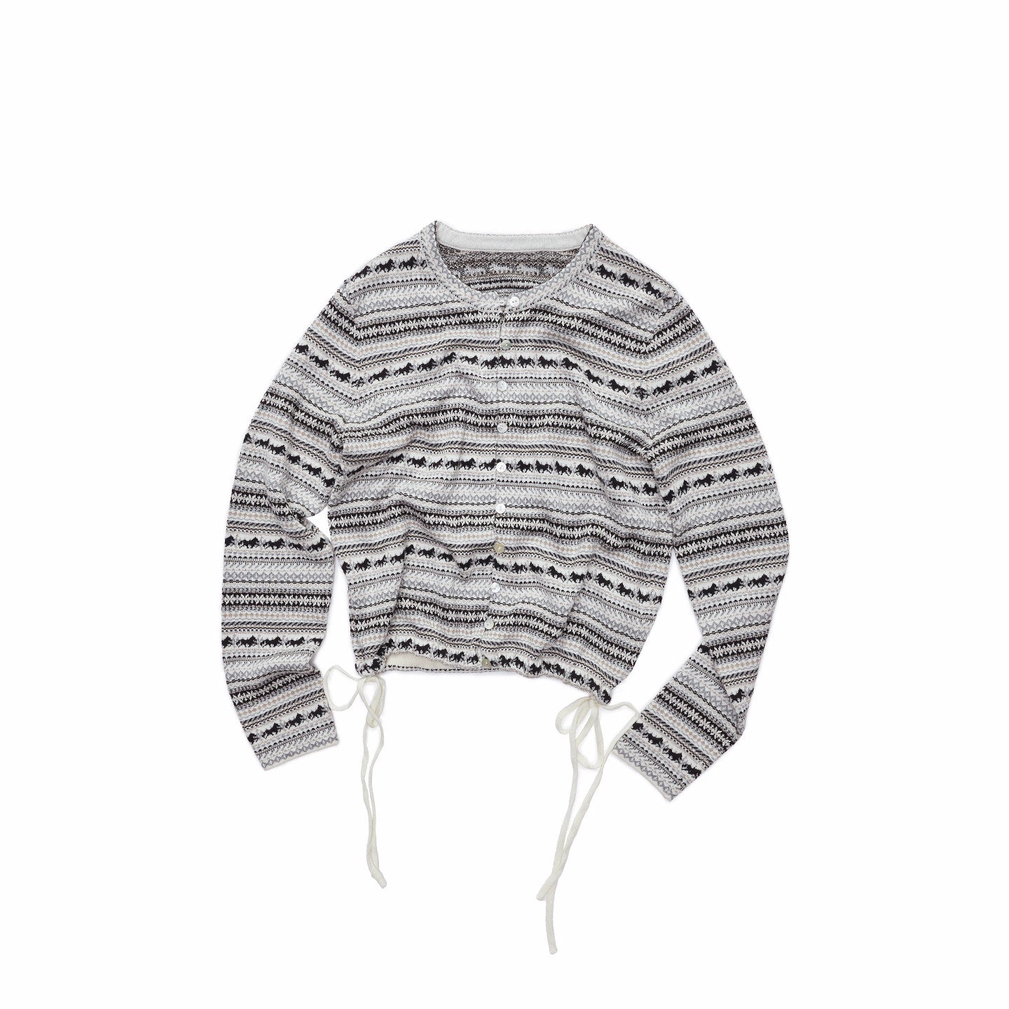 Fair Isle Pony Drawstring Knit Cardigan