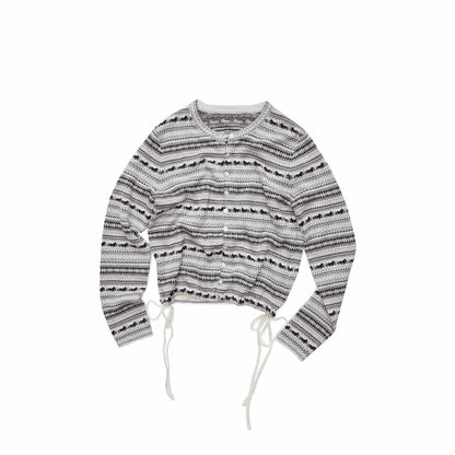 Fair Isle Pony Drawstring Knit Cardigan