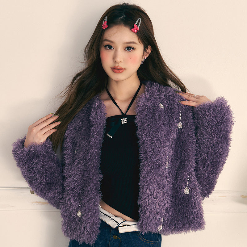 Rhinestone Cotton Fur Coat