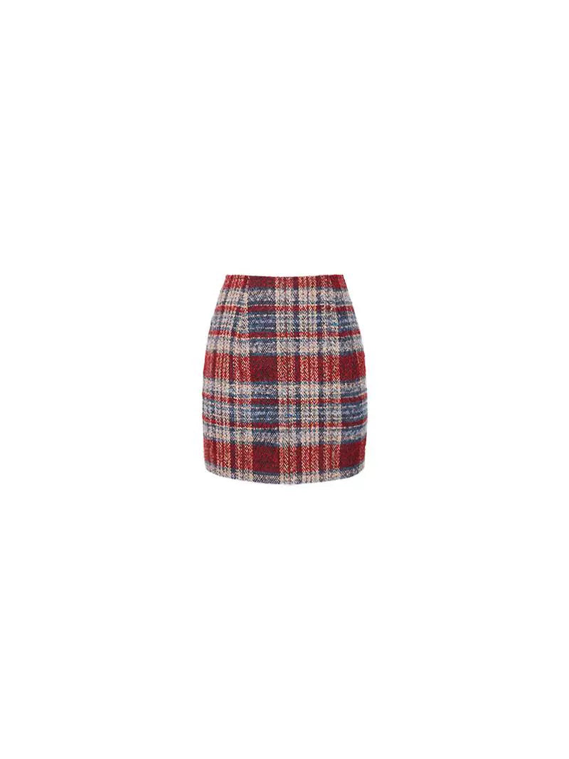 A-Line Checked Wool Skirt – Grid Fog Design