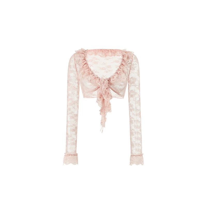 Ultra-Cropped Lace Cardigan – Fitted and Skin-Friendly with Hazy Texture