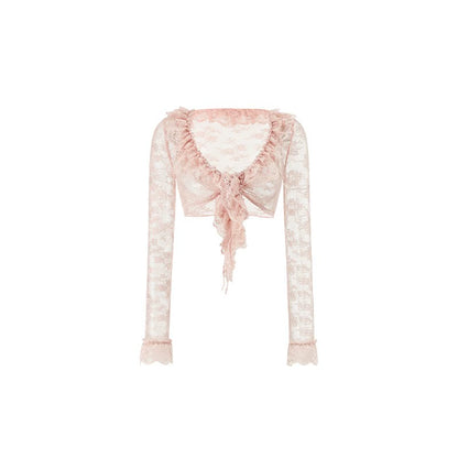 Ultra-Cropped Lace Cardigan – Fitted and Skin-Friendly with Hazy Texture