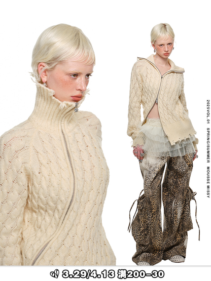 Suede Velvet Cable Cardigan – Midi-Length Designer Knitwear