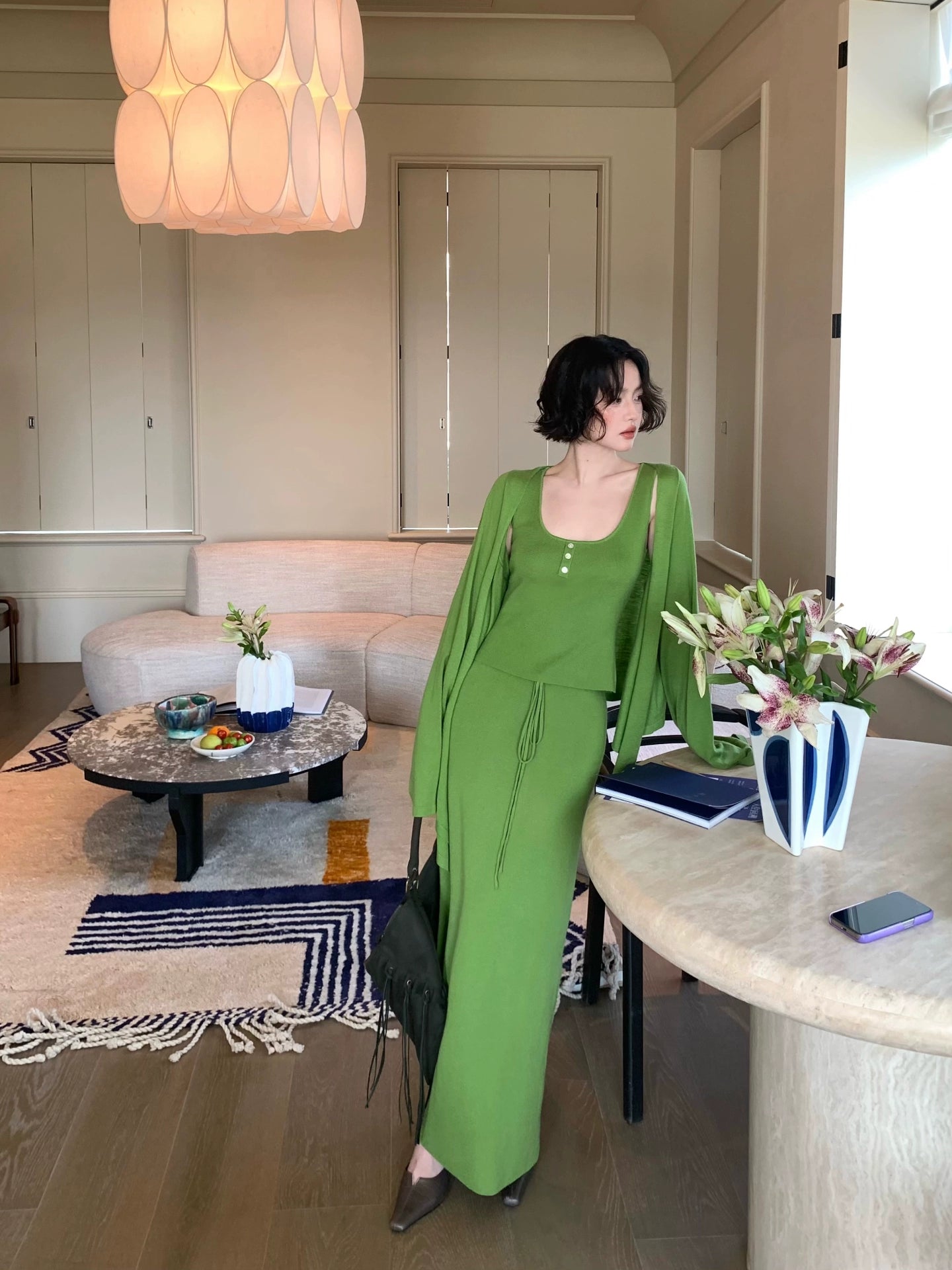 Qingman Knit Cardigan, Camisole & Skirt Three-Piece Set – Hong Kong Retro