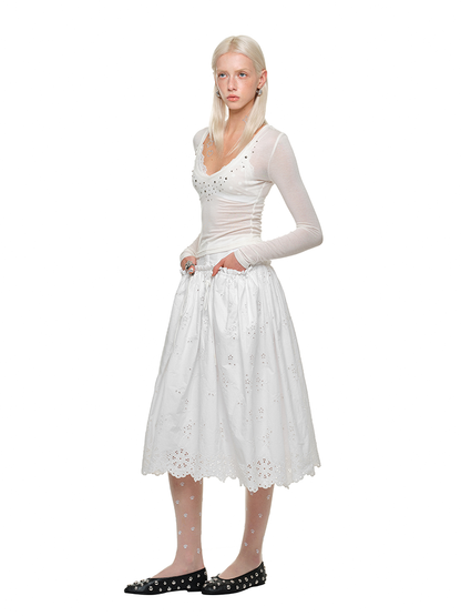 V-Neck Rivet Hot Diamond Base Shirt – Slim Fit Statement Long Sleeve