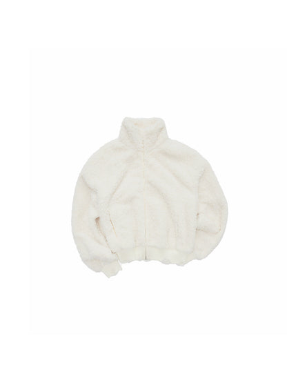 Stand-Collar Faux Shearling Cropped Jacket