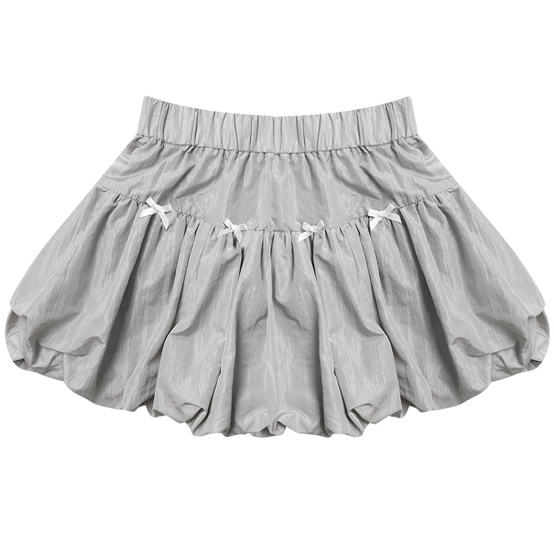 Gray Lace A-Line Skirt | Bow Elastic Waist Retro American Design for Summer