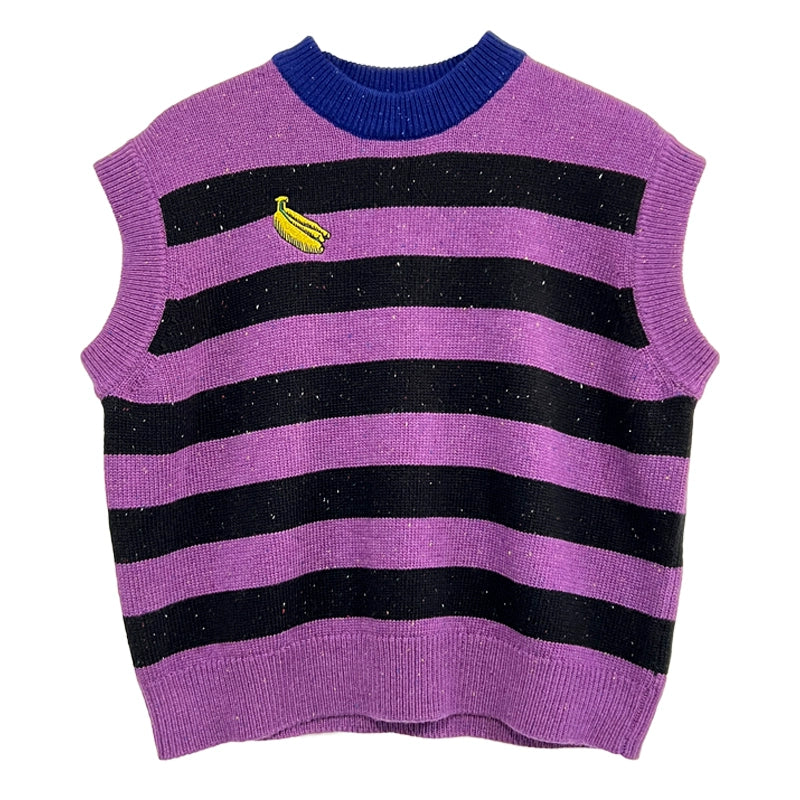 Banana Embroidery: Striped Wool Dotted Vest