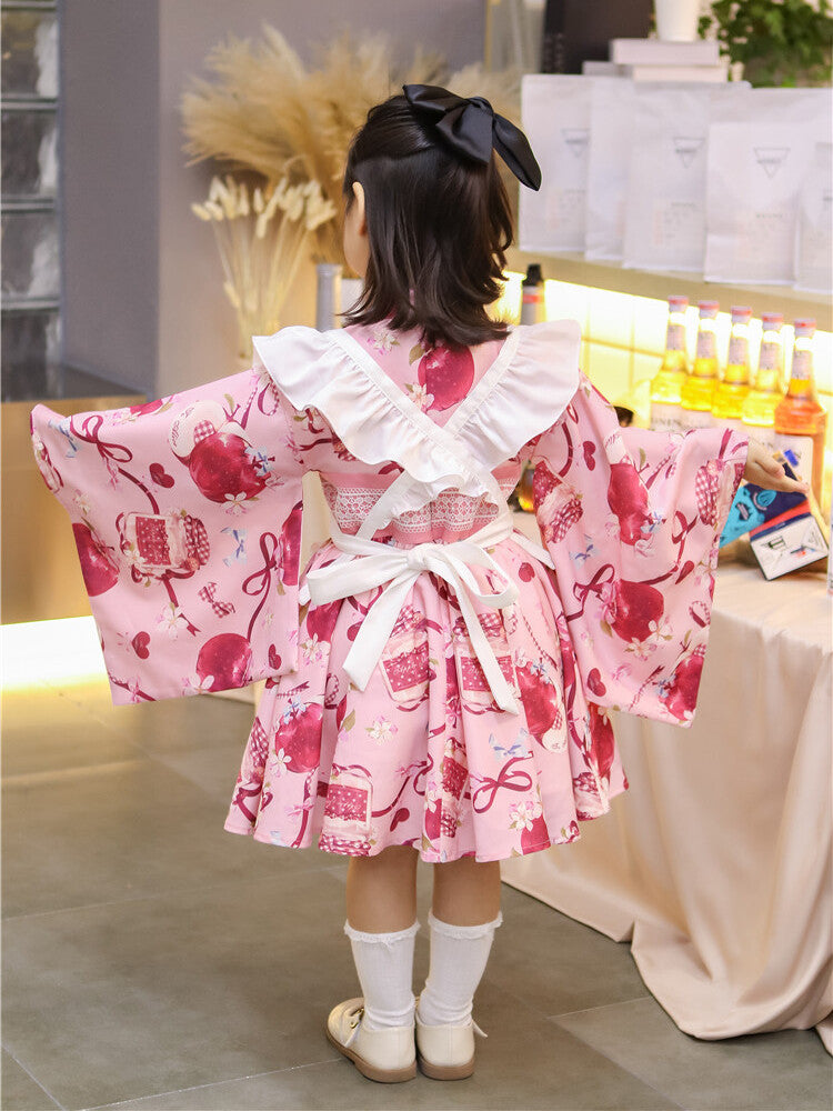 Ringohime Big Apple Print Yukata Children's Dress