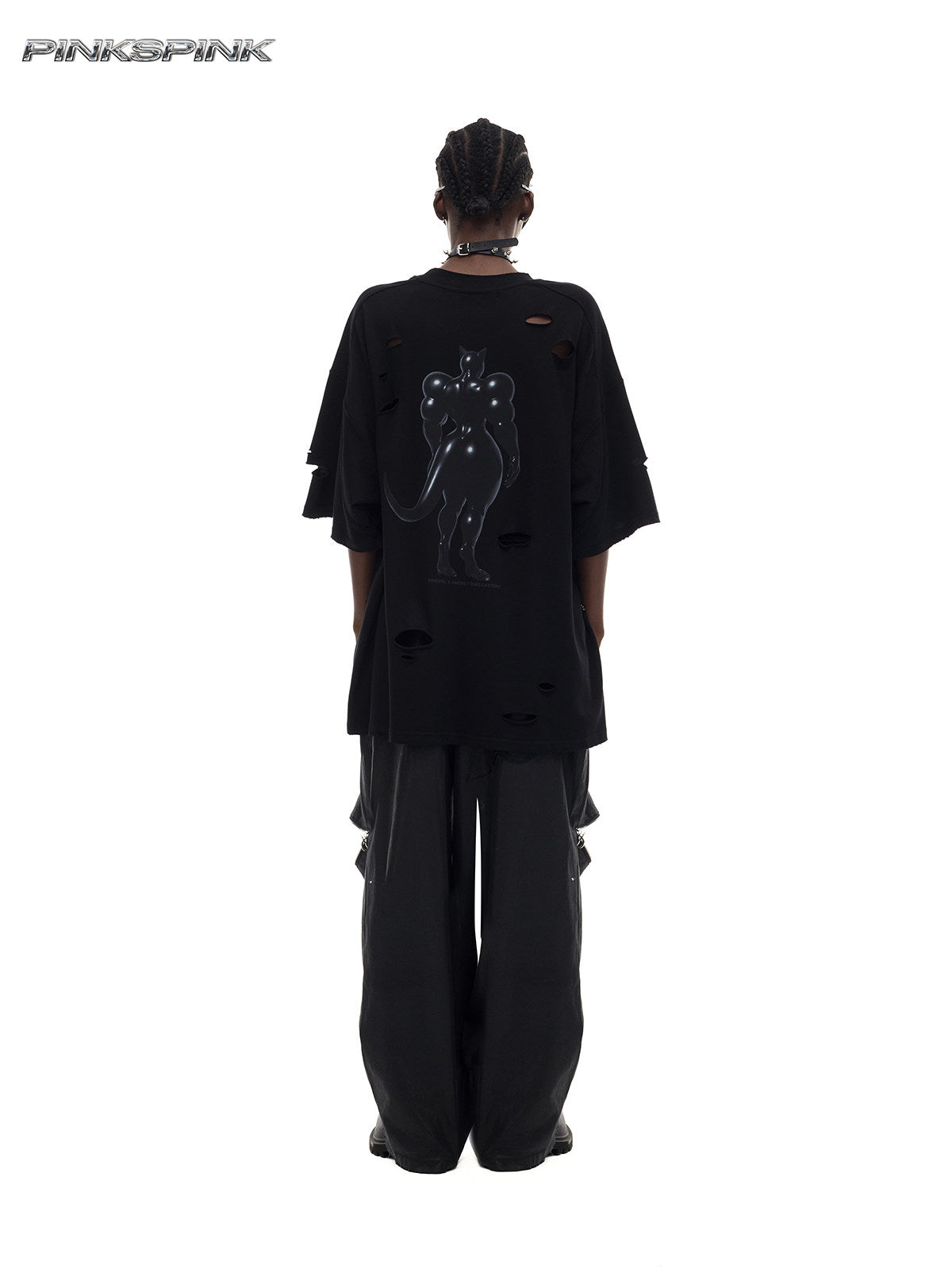 Cat Print Distressed Waist-Cinching Y2K Tee